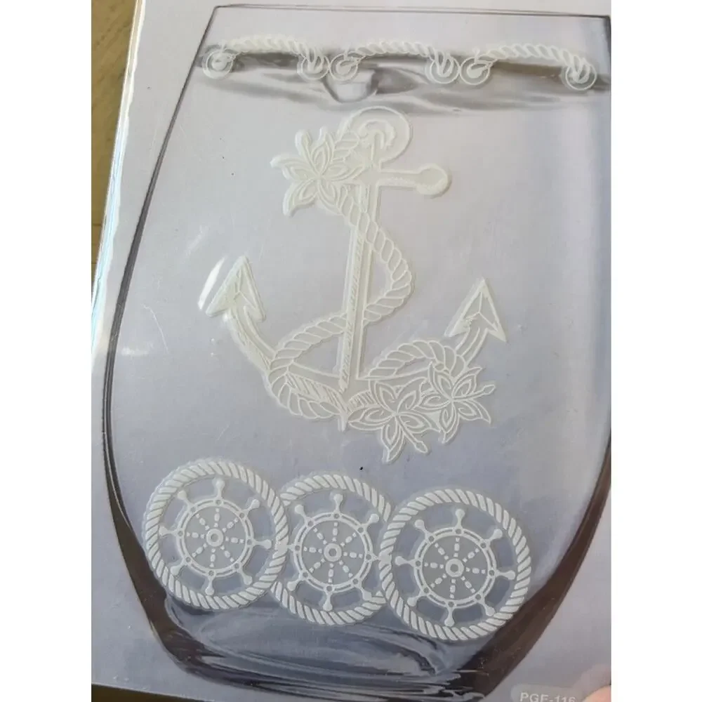 2 NEW Nautical Anchor Sail White DECALS 4” NIP Glass Stickers Wine Cocktail